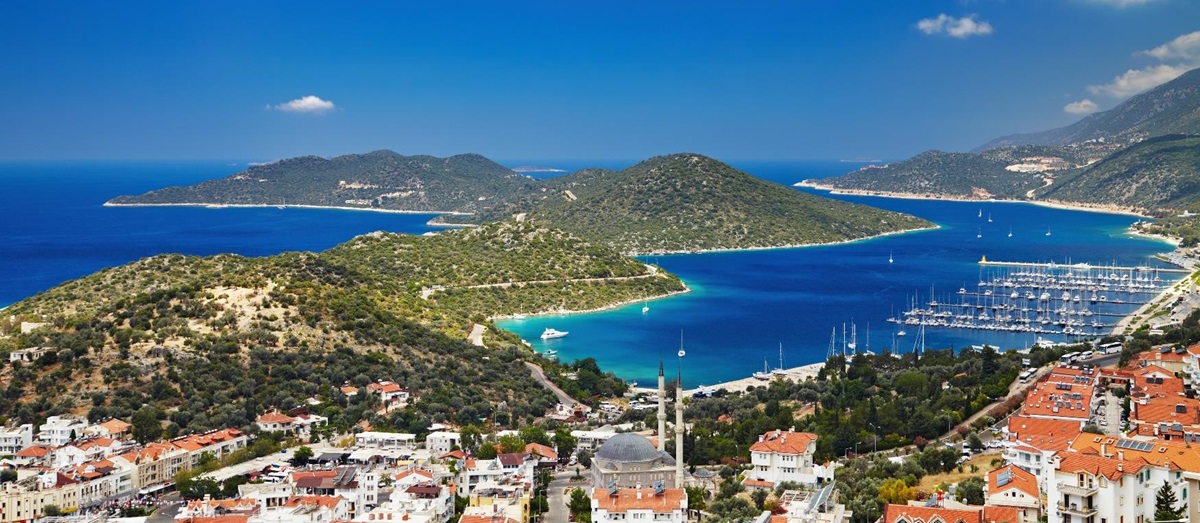 Aerial shot of the town of Kas in Turkey