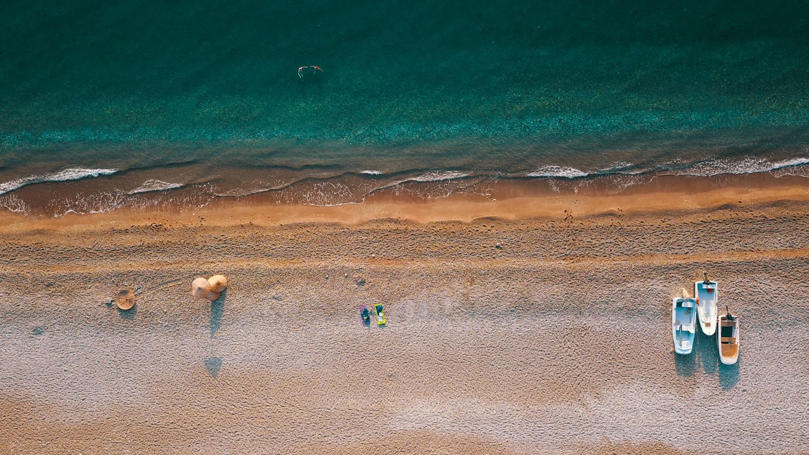 Aerial view of the coastline and a quiet beach in Turkey