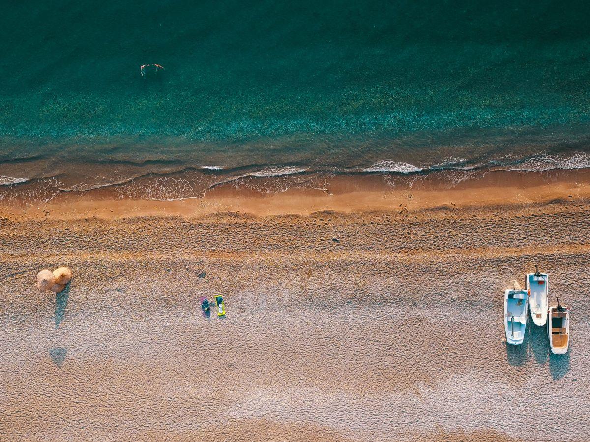 Aerial view of the coastline and a quiet beach in Turkey