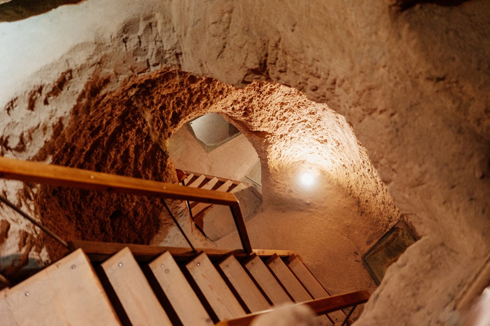 Stairs entrance to an underground cave city in Turkey