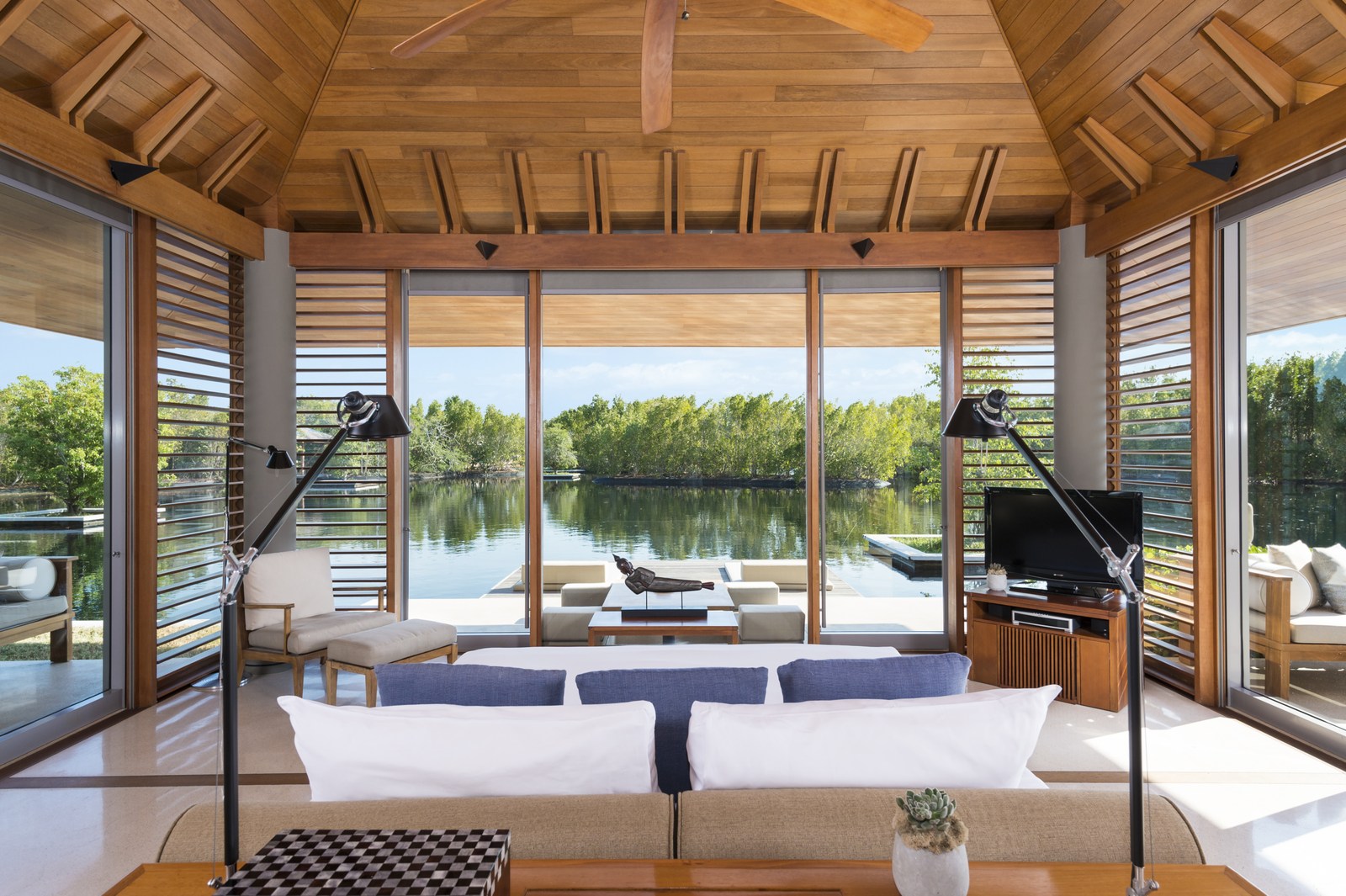 A villa guest bedroom in Amanyara, Turks and Caicos Islands