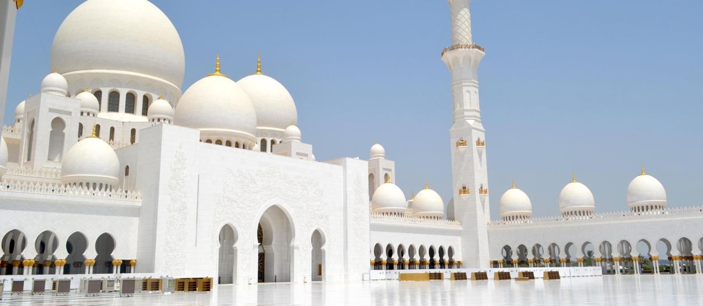 Exterior view of the Sheikh Bin Al Zayed Mosque in Abu Dhabi