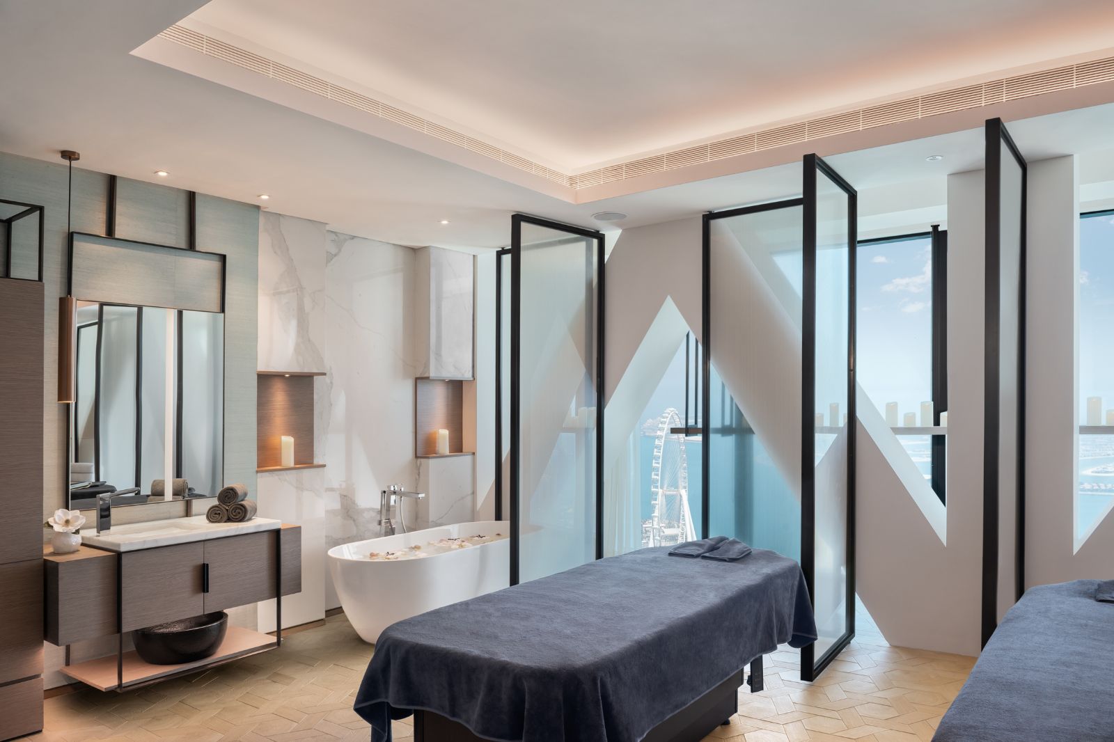 Couple's spa treatment room at luxury resort Address in Dubai
