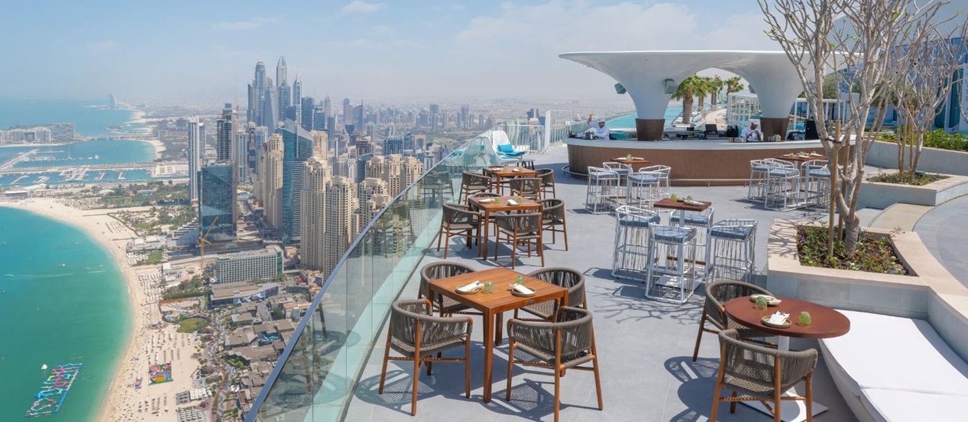 Bar and terrace on the 77th Floor of luxury resort Address in Dubai
