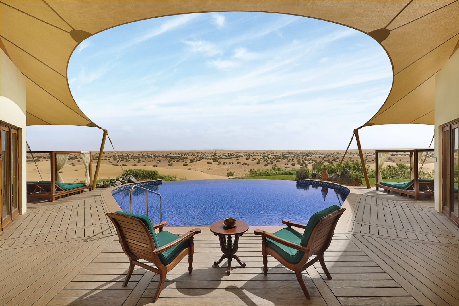 Pool terrace at Al Maha A Luxury Collection Desert Resort & Spa in Dubai