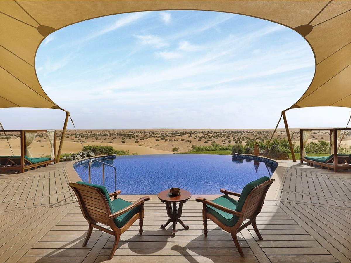 Pool terrace at Al Maha A Luxury Collection Desert Resort & Spa in Dubai