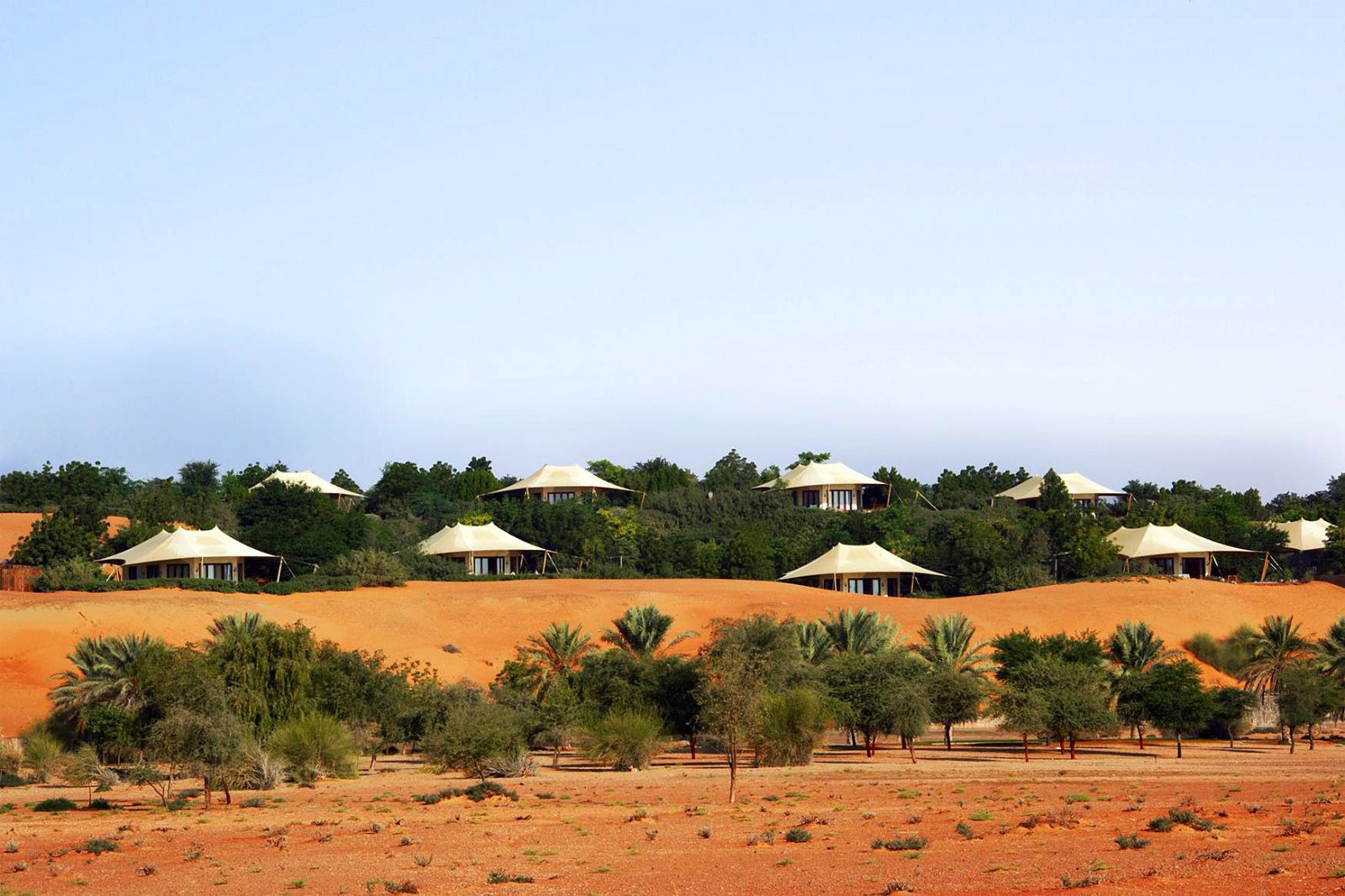 View of desert and tented suites at Al Maha A Luxury Collection Desert Resort & Spa in Dubai