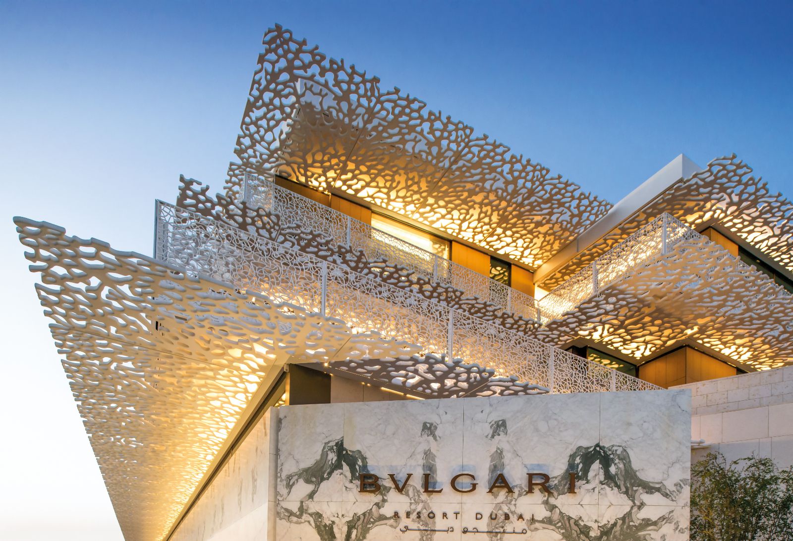 Resort entrance at Bulgari Resort Dubai on Jumeirah Bay island