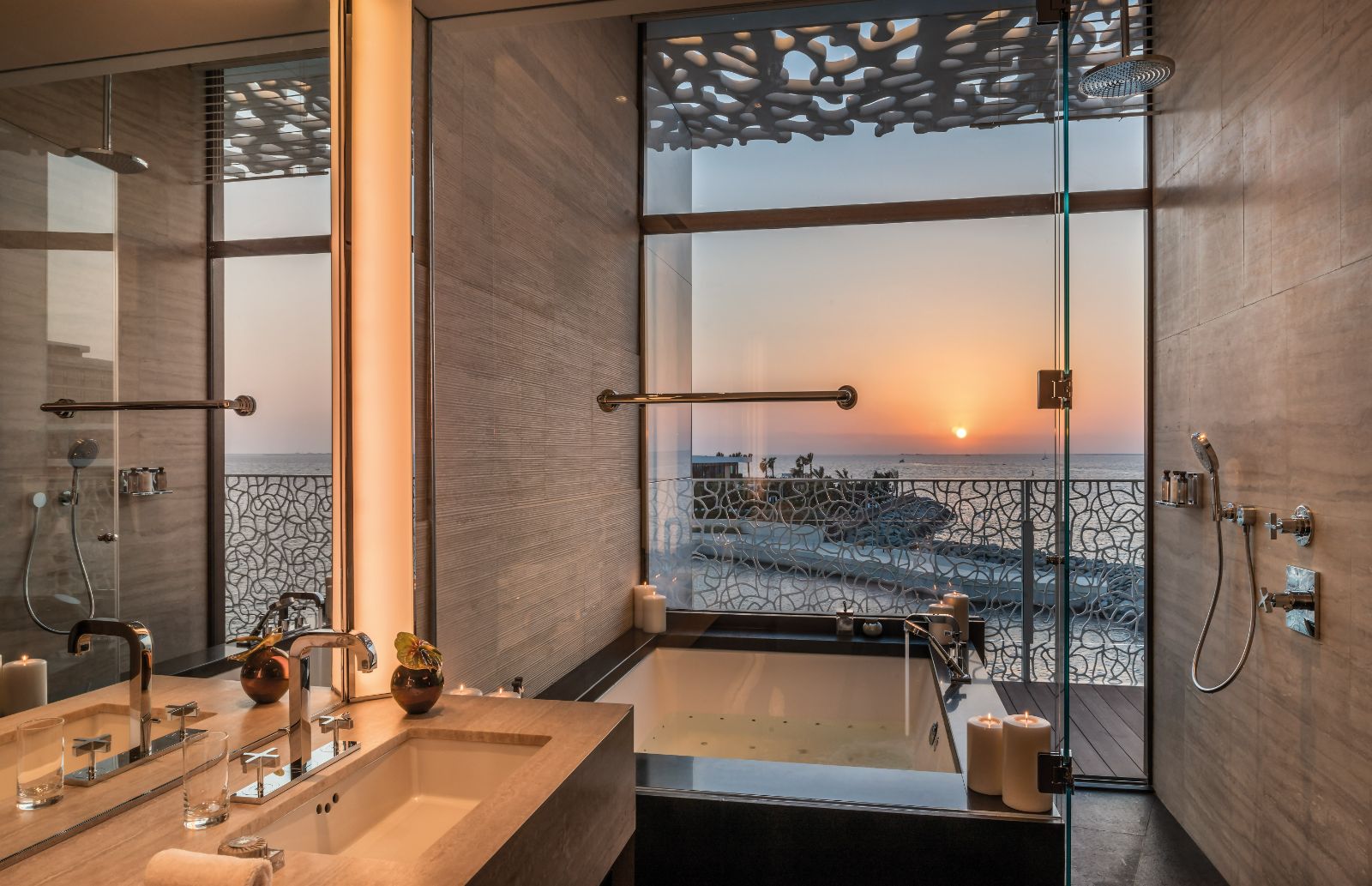 Guest suite bathroom at Bulgari Resort Dubai on Jumeirah Bay island