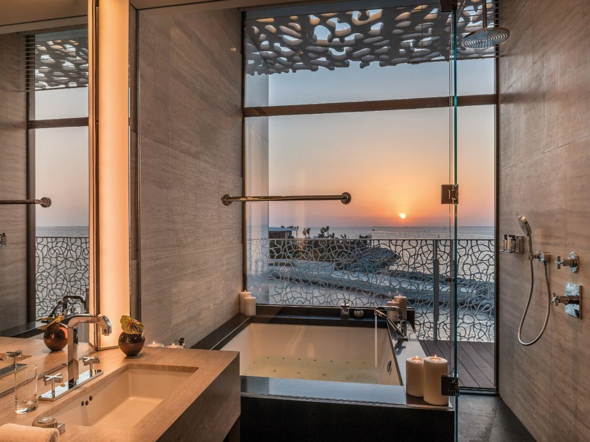 Guest suite bathroom at Bulgari Resort Dubai on Jumeirah Bay island