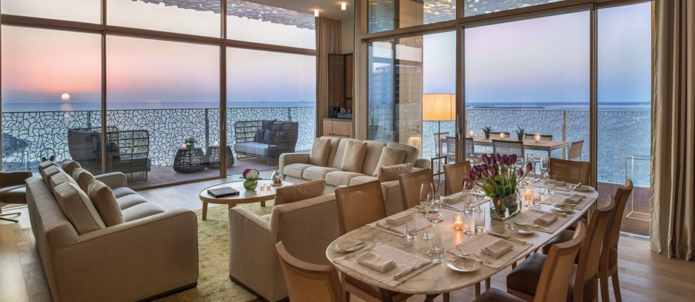 Suite living area at Bulgari Resort Dubai on Jumeirah Bay island