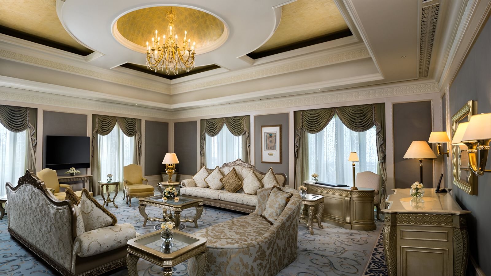 Guest suite lounge at at Emirates Palace Mandarin Oriental in Abu Dhabi