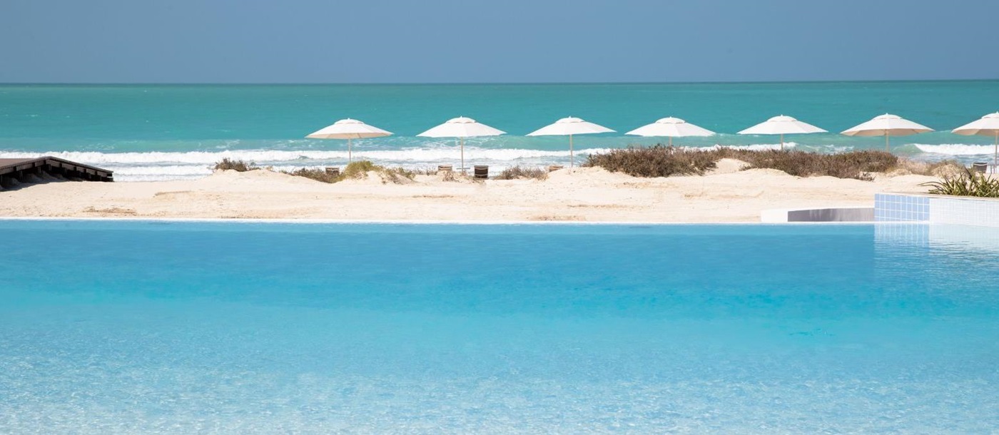 The swimming pool and beach at Jumeirah Saadiyat Island in Abu Dhabi