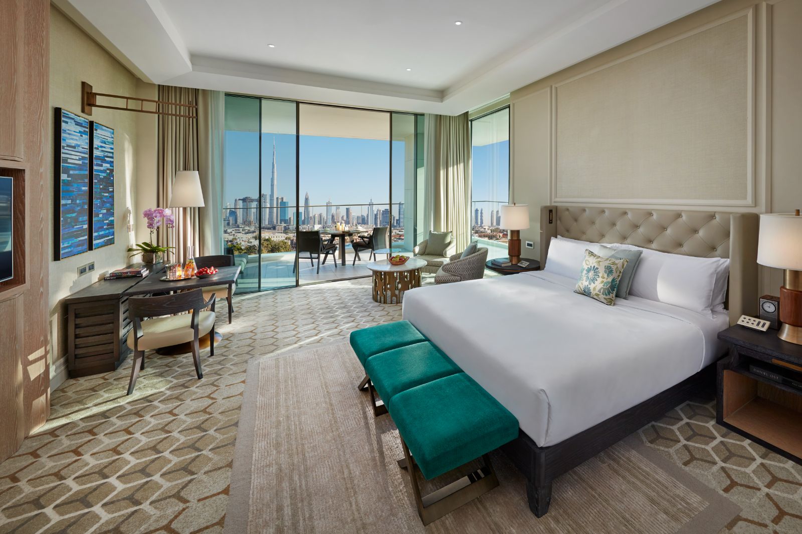 Guest suite with panoramic views at Mandarin Oriental Jumeira in Dubai