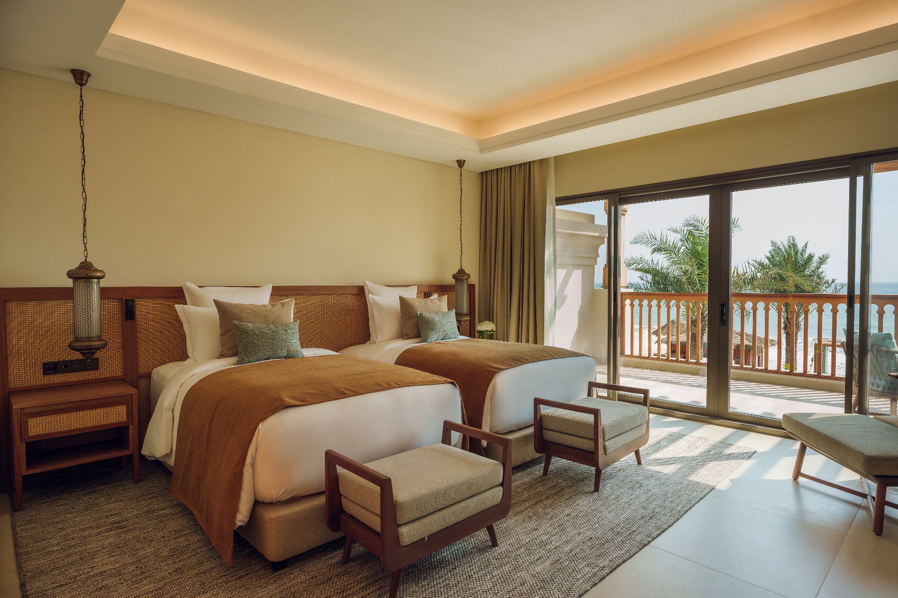 Twin bedroom in a four bed residence at Naama Beach Villas & Spa in Al Aqah, Fujairah