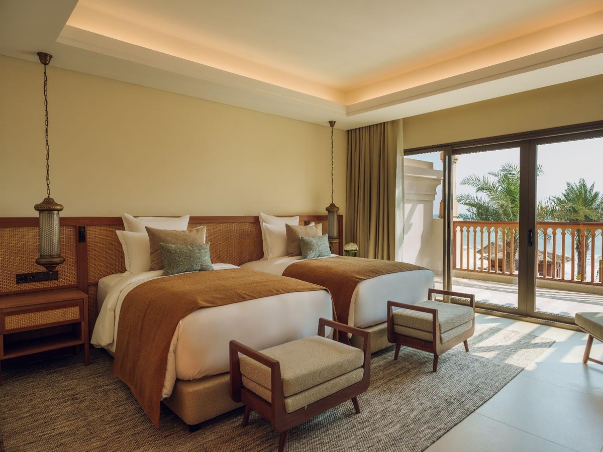 Twin bedroom in a four bed residence at Naama Beach Villas & Spa in Al Aqah, Fujairah