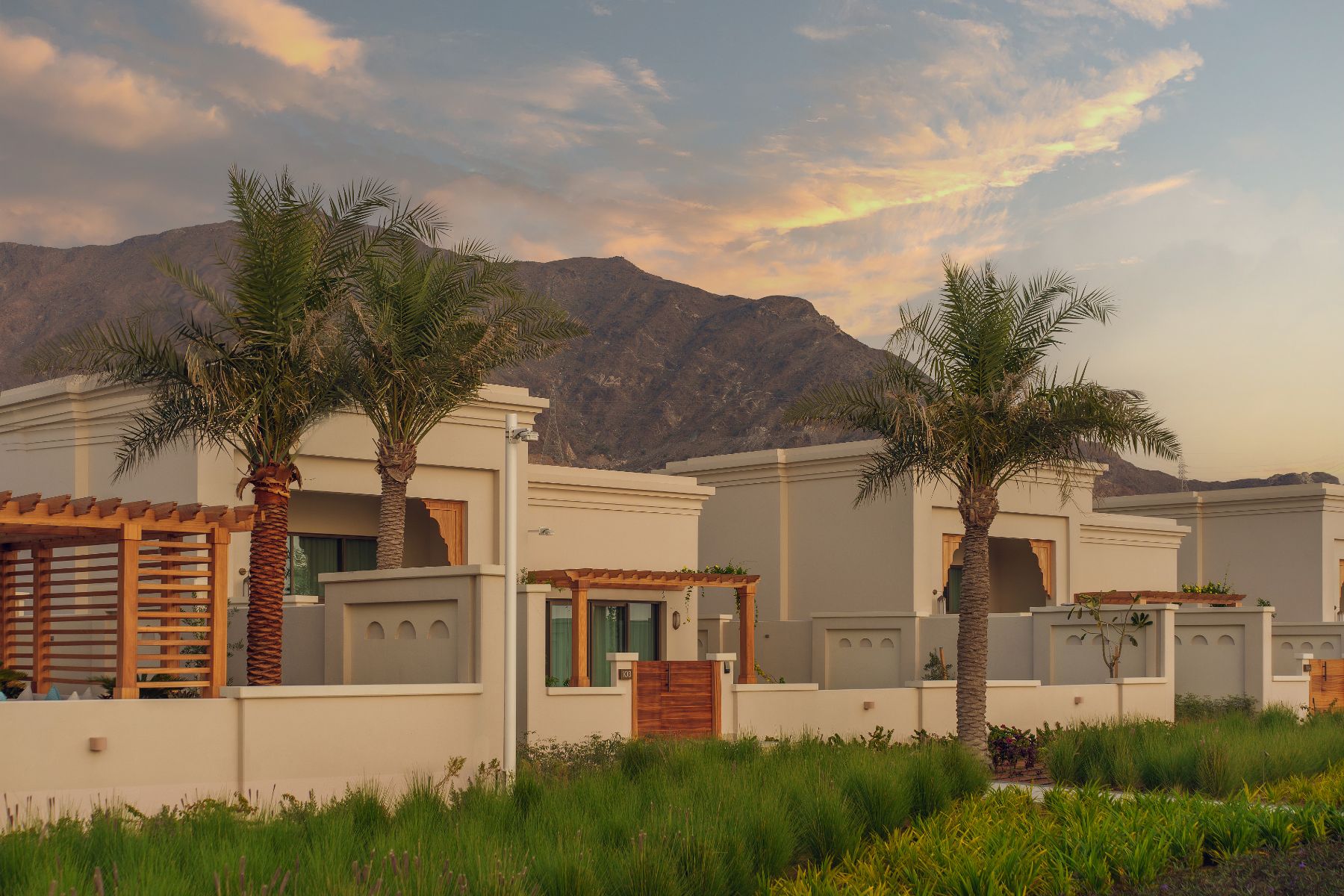 View of the Hajar Mountains from Naama Beach Villas & Spa in Al Aqah, Fujairah
