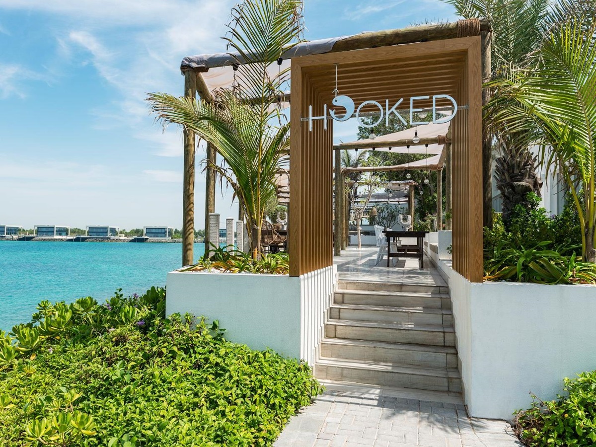 Hooked restaurant entrance at Nurai Island off the coast of Abu Dhabi in the United Arab Emirates