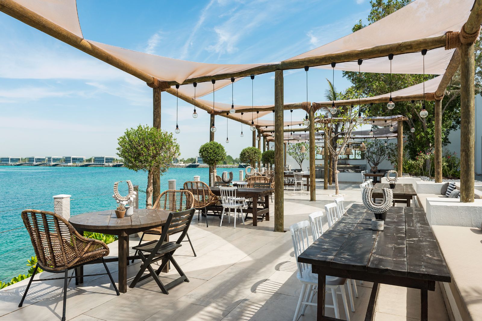 Hooked Restaurant dining area at Nurai Island resort off the coast of Abu Dhabi in the United Arab Emirates