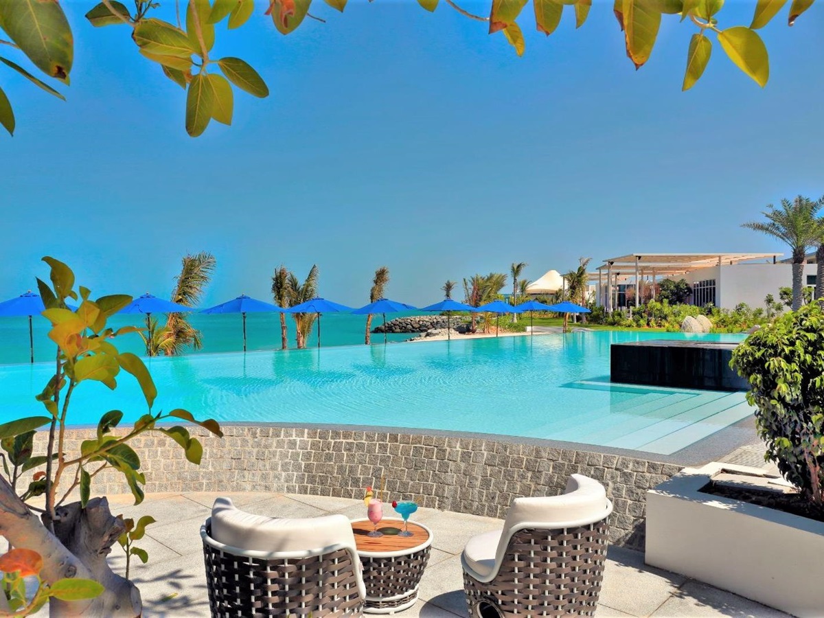 Swimming pool at Nurai Island resort off the coast of Abu Dhabi in the United Arab Emirates