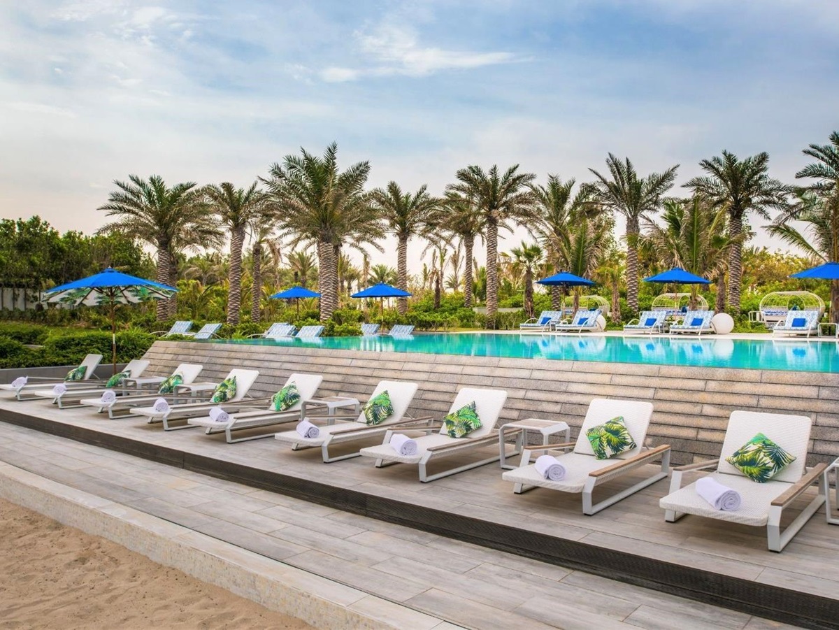 Pool at Smokin Pineapple at Nurai Island resort off the coast of Abu Dhabi in the United Arab Emirates