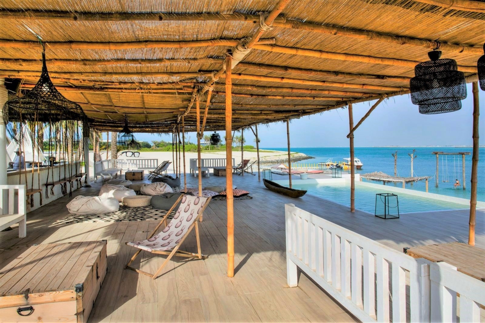 Smokin Pineapple beachfront bar at Nurai Island resort off the coast of Abu Dhabi in the United Arab Emirates