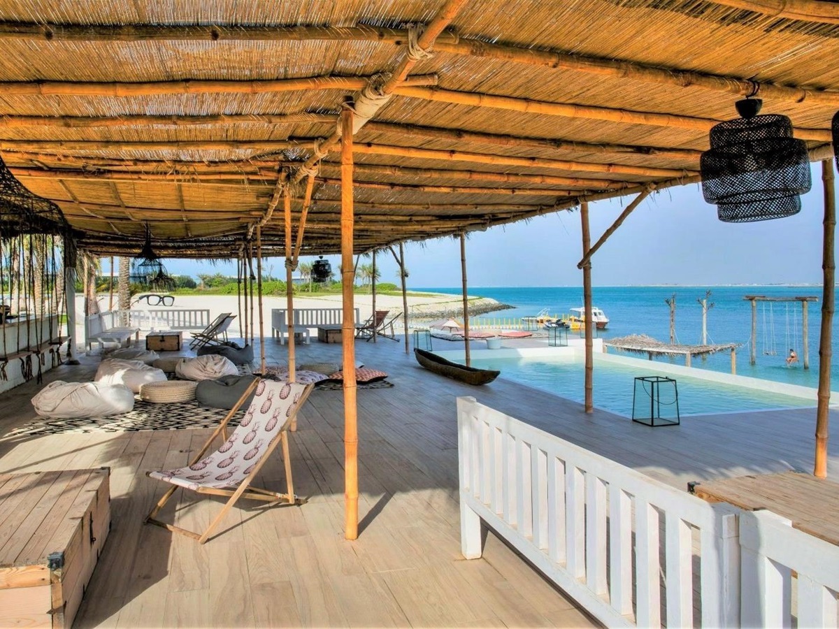 Smokin Pineapple beachfront bar at Nurai Island resort off the coast of Abu Dhabi in the United Arab Emirates