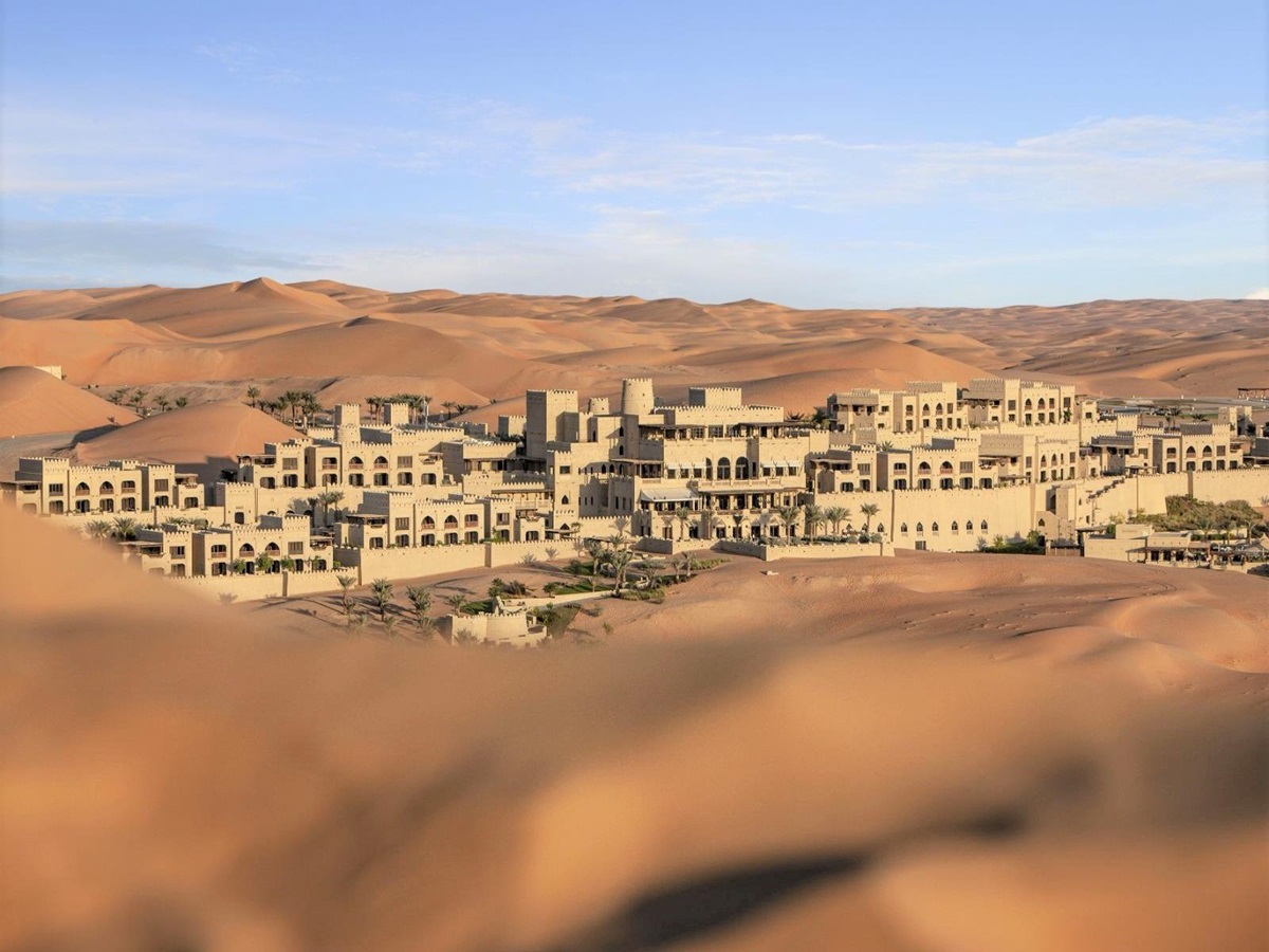 Aerial view of the Qasr Al Sarab Desert Resort in the United Arab Emirates
