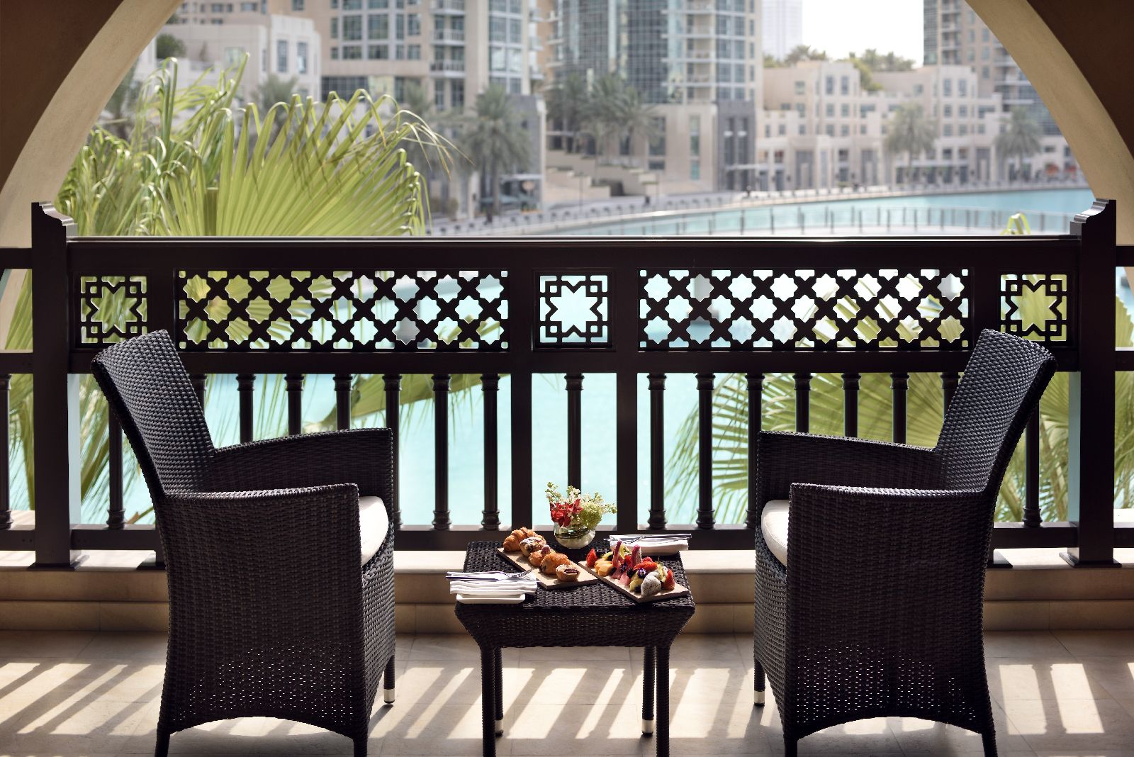 Lake view balcony at The Palace Downtown Dubai