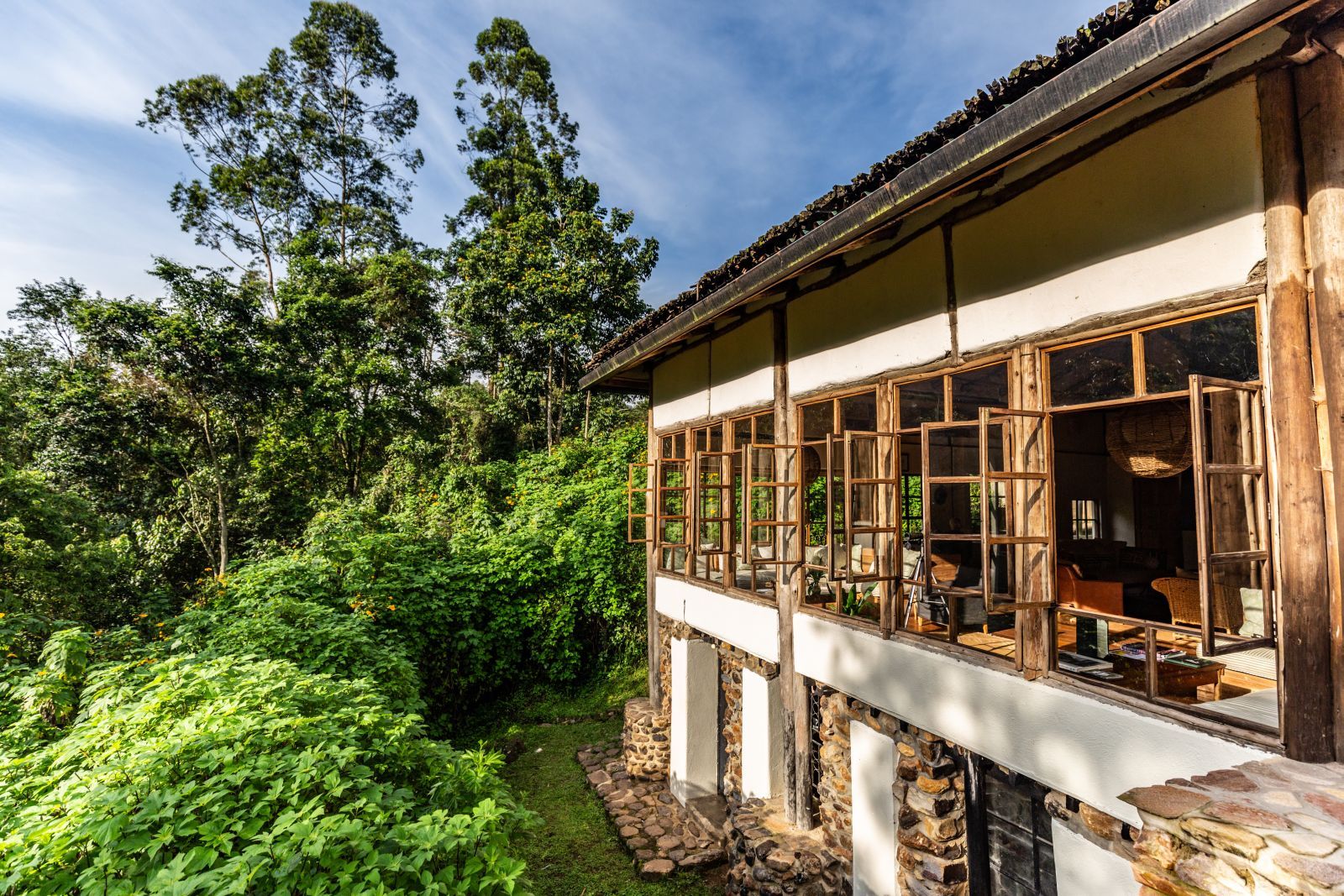 The exterior of Bwindi Lodge in Uganda.