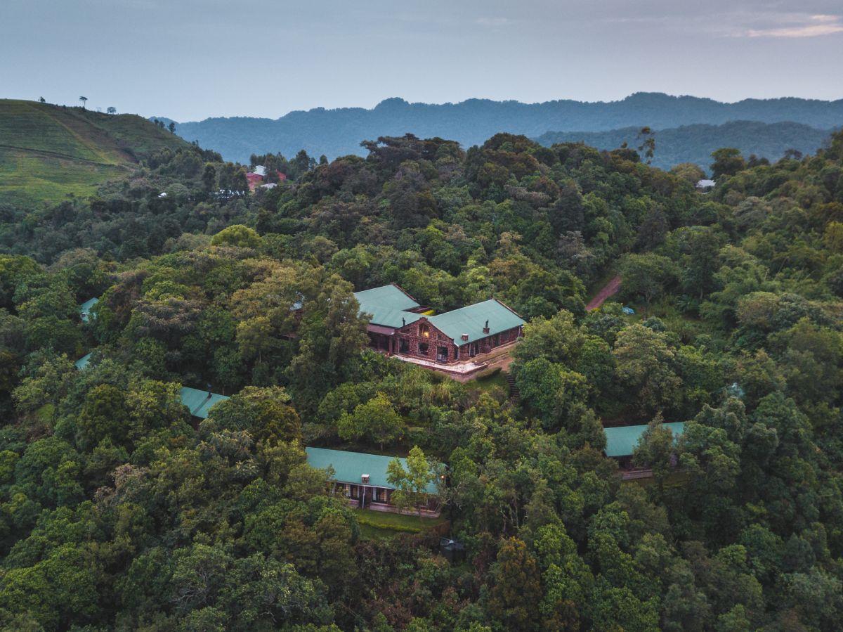 An aerial view of Clouds Mountain Gorilla Lodge in Uganda