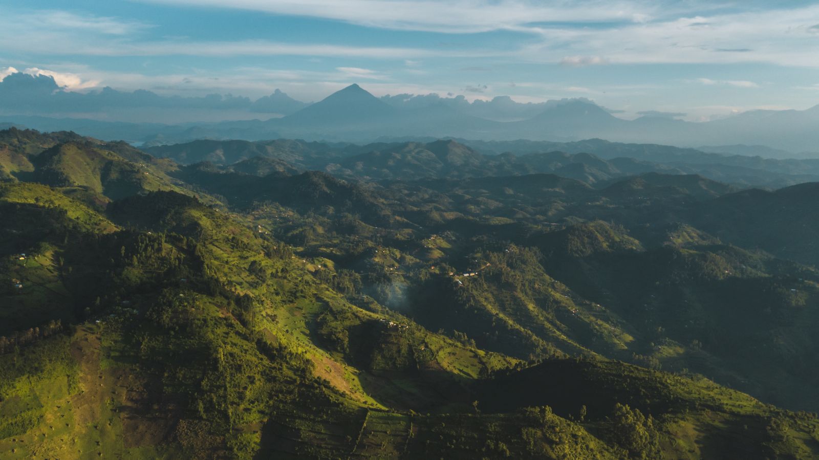 Panoramic views of the mountains surrounding Clouds Mountain Gorilla Lodge in Uganda