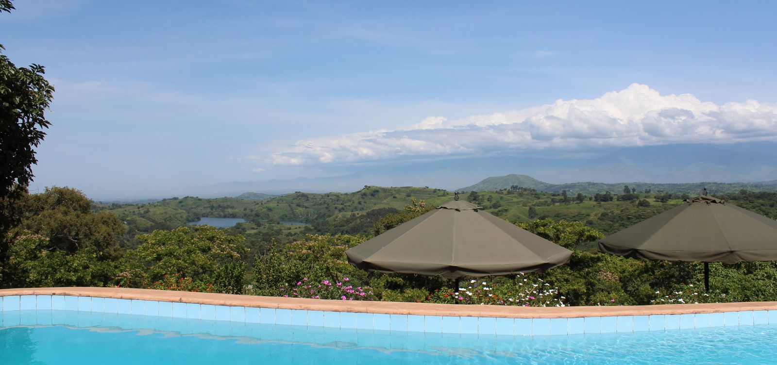 Swimming pool at the Ndali Lodge in the Crater Lakes region of Uganda
