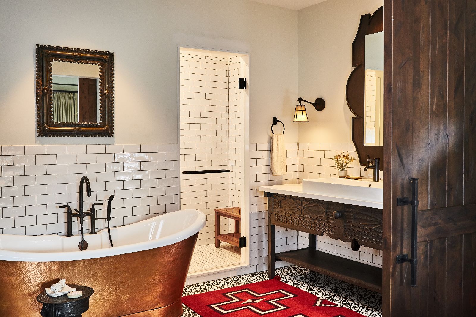 Freestanding copper tub in a casita at Bishop's Lodge New Mexico USA