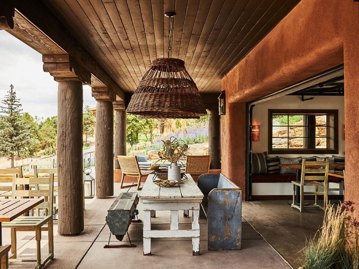 Restaurant terrace at Bishop's Lodge New Mexico USA