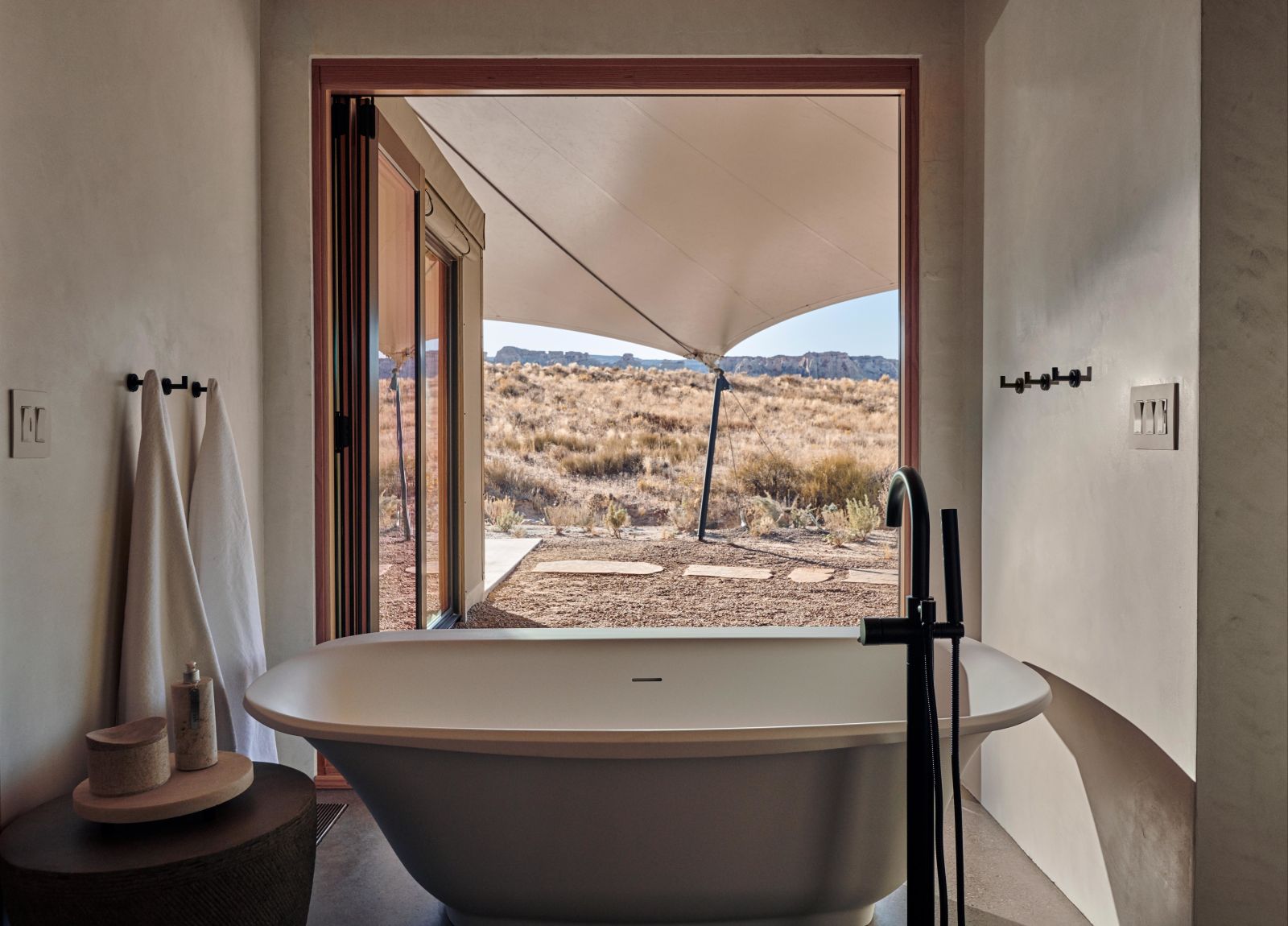 Bathroom of a luxury tent at Camp Sarika by Amangiri in Utah USA