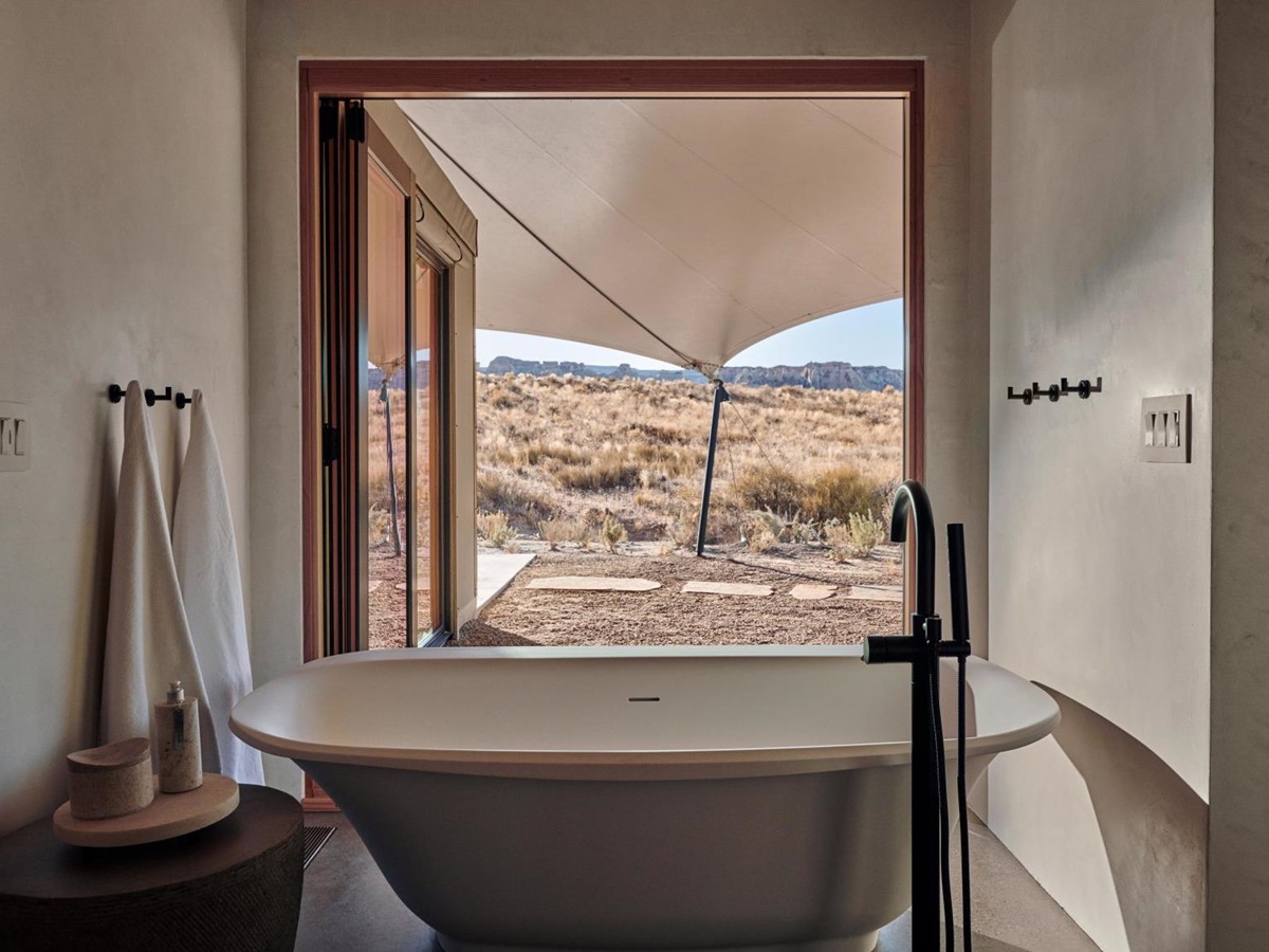 Bathroom of a luxury tent at Camp Sarika by Amangiri in Utah USA