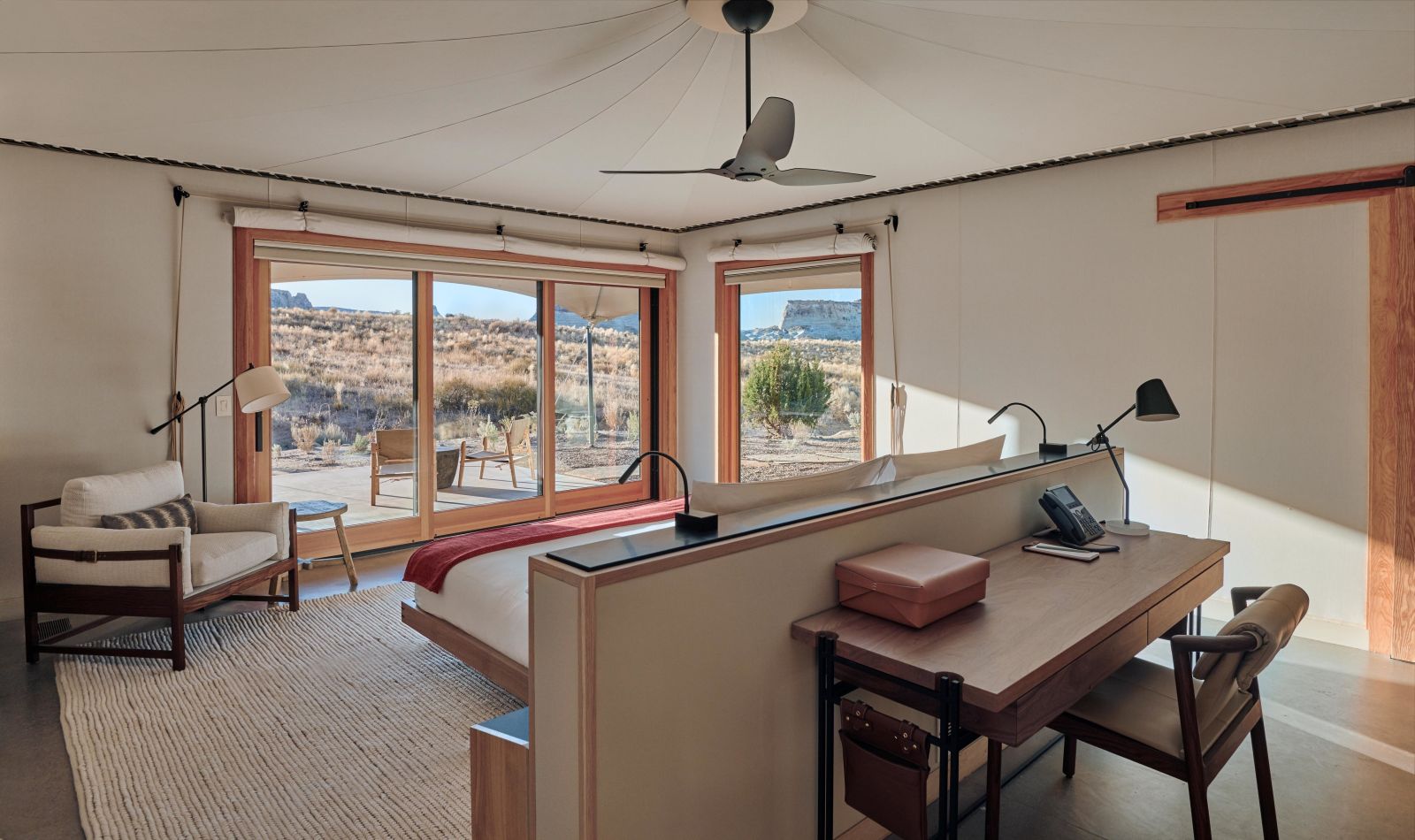 Interior of a luxury tent at Camp Sarika by Amangiri in Utah USA