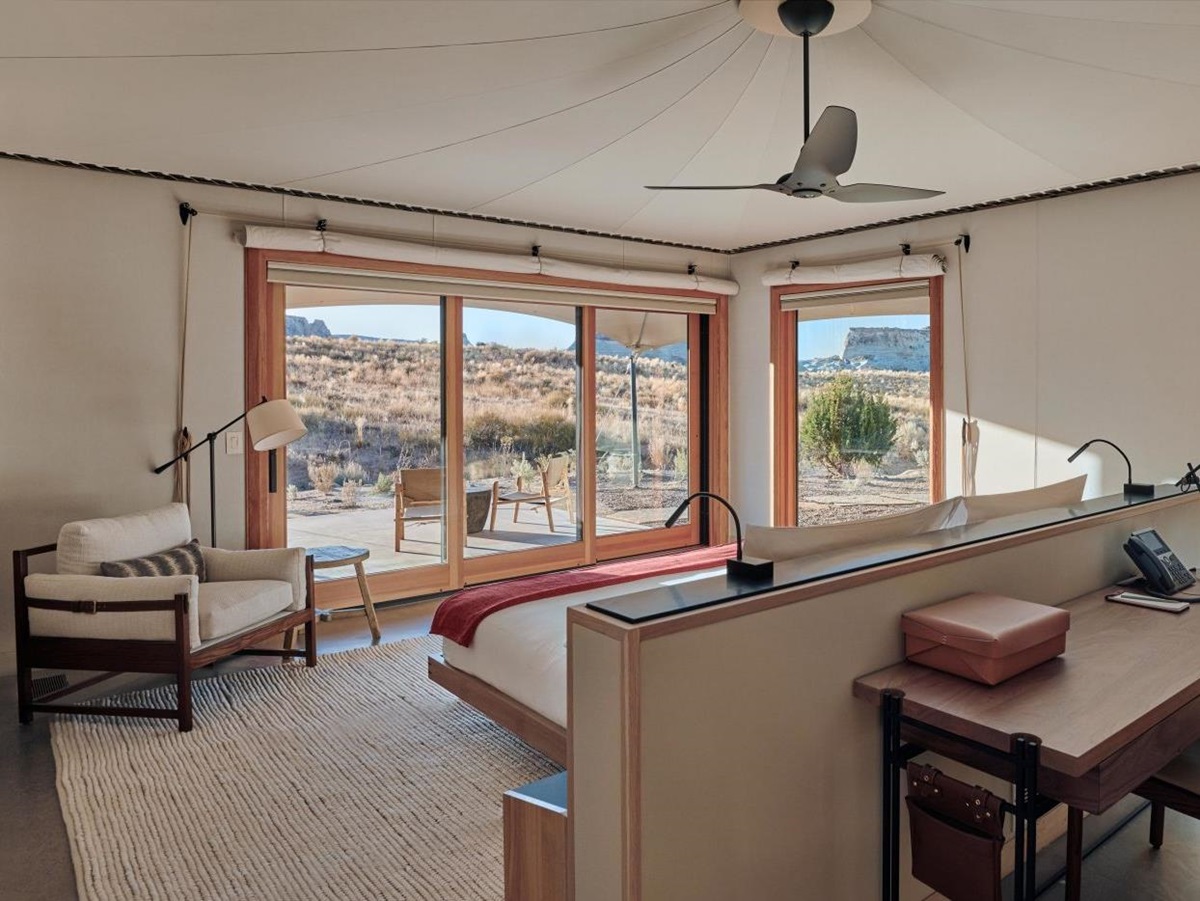Interior of a luxury tent at Camp Sarika by Amangiri in Utah USA