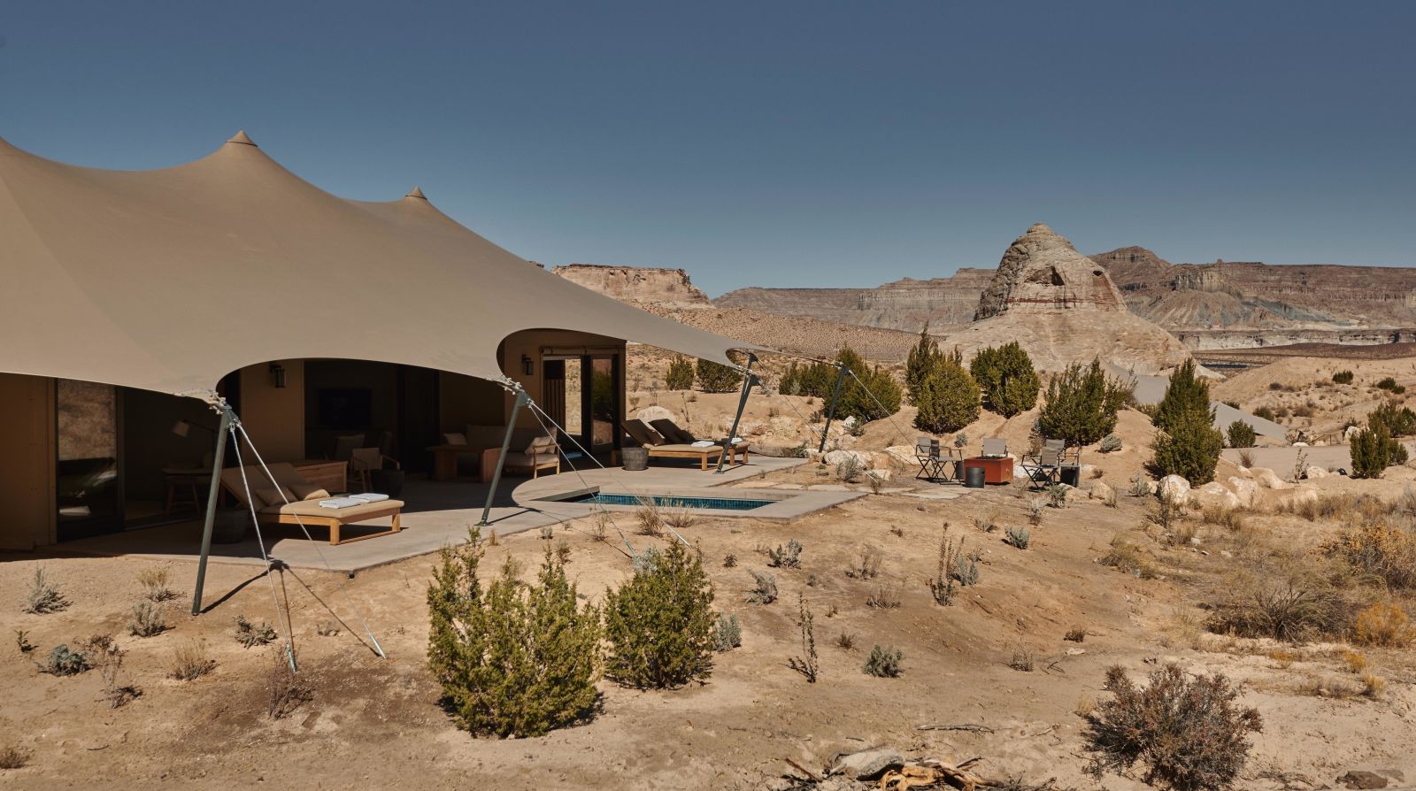 Luxury tent and plunge pool at Camp Sarika by Amangiri in Utah USA