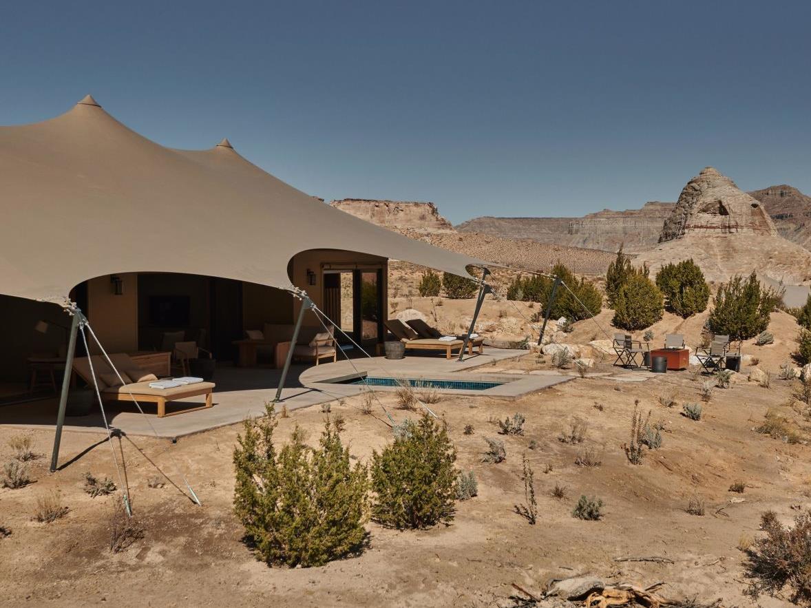 Luxury tent and plunge pool at Camp Sarika by Amangiri in Utah USA