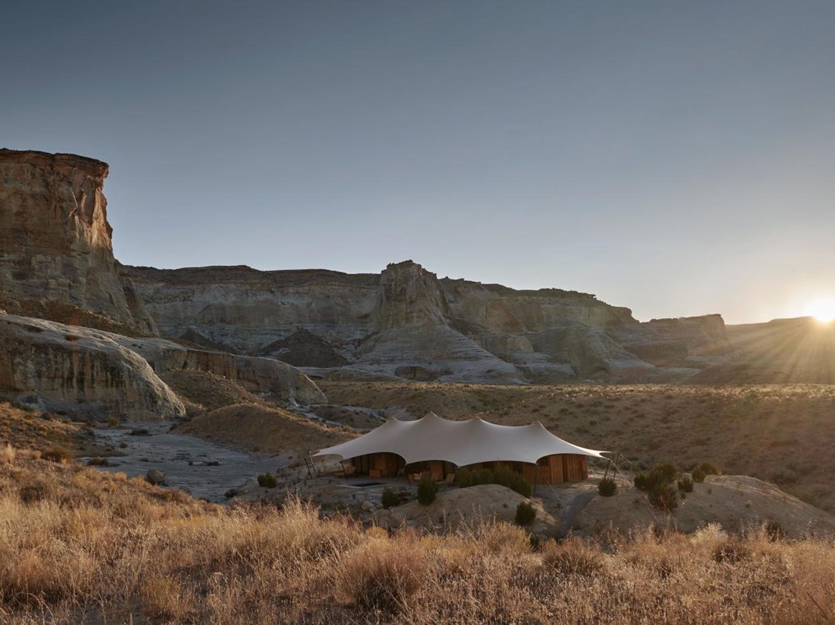 Exterior and canyon surrounds of Camp Sarika by Amangiri in Utah USA