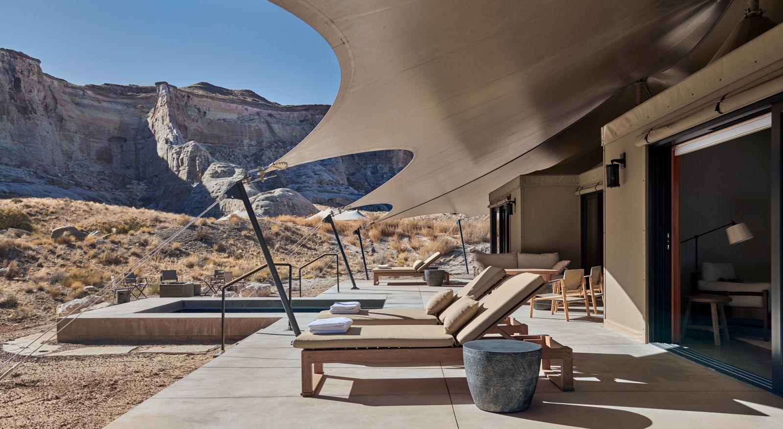 Terrace and pool at Camp Sarika by Amangiri in Utah USA