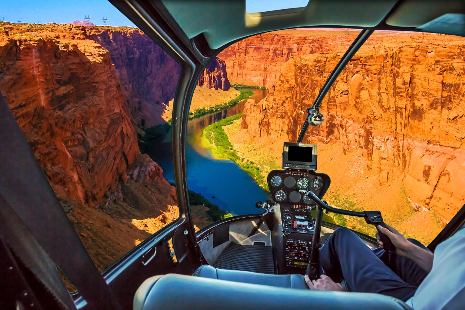 Views from a helicopter flight over Lake Powell in Utah USA