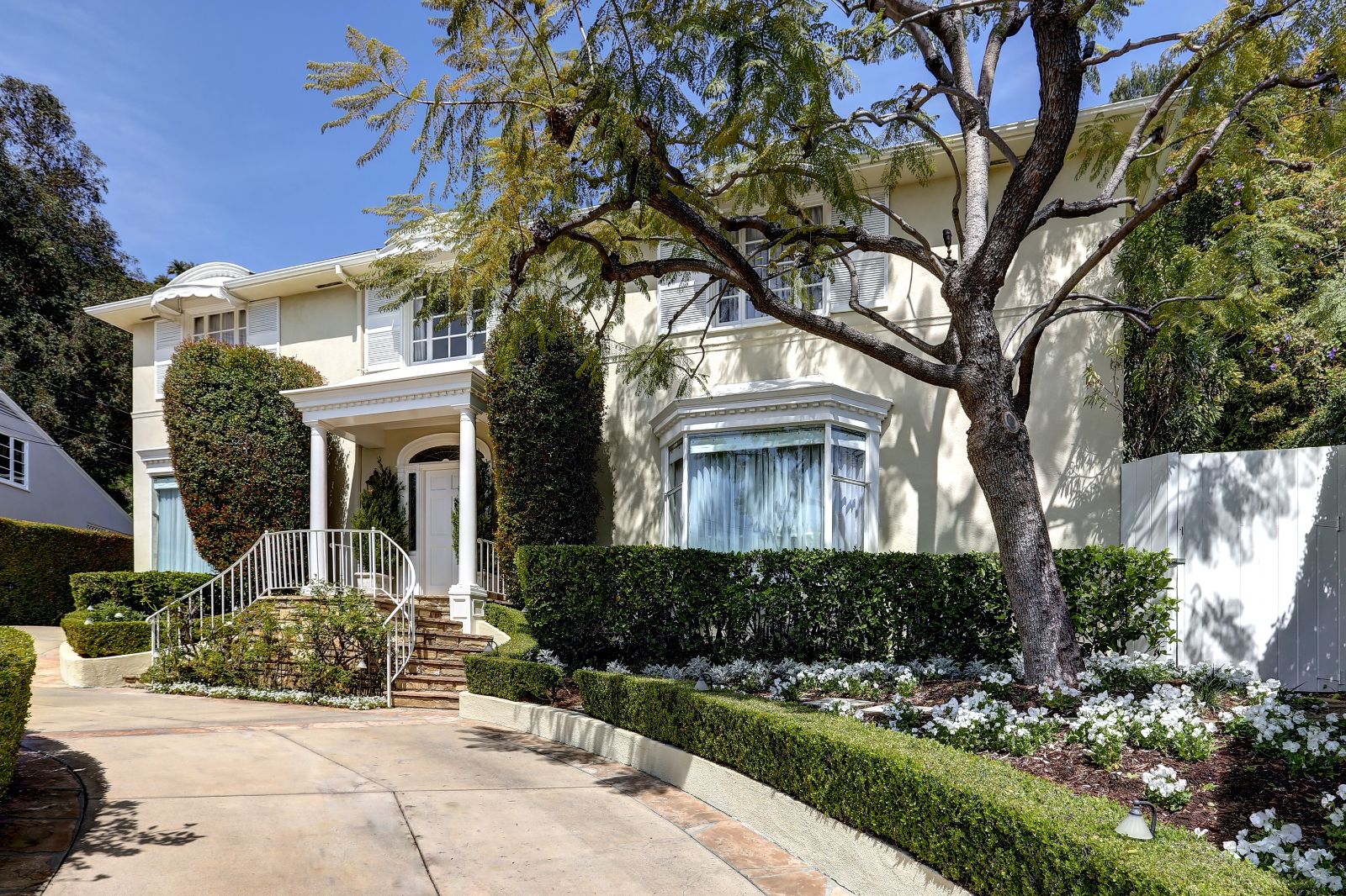 Exterior entrance at Flicker Way Estate villa in Los Angeles, USA