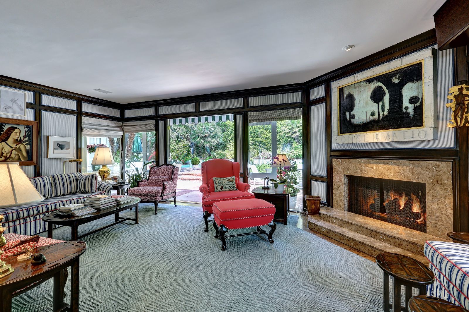 Living room at Flicker Way Estate villa in Los Angeles, USA