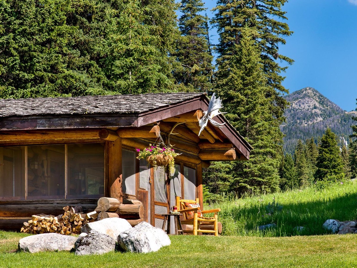 Views towards the mountains from a guest lodge at Lone Mountain Ranch in Montana