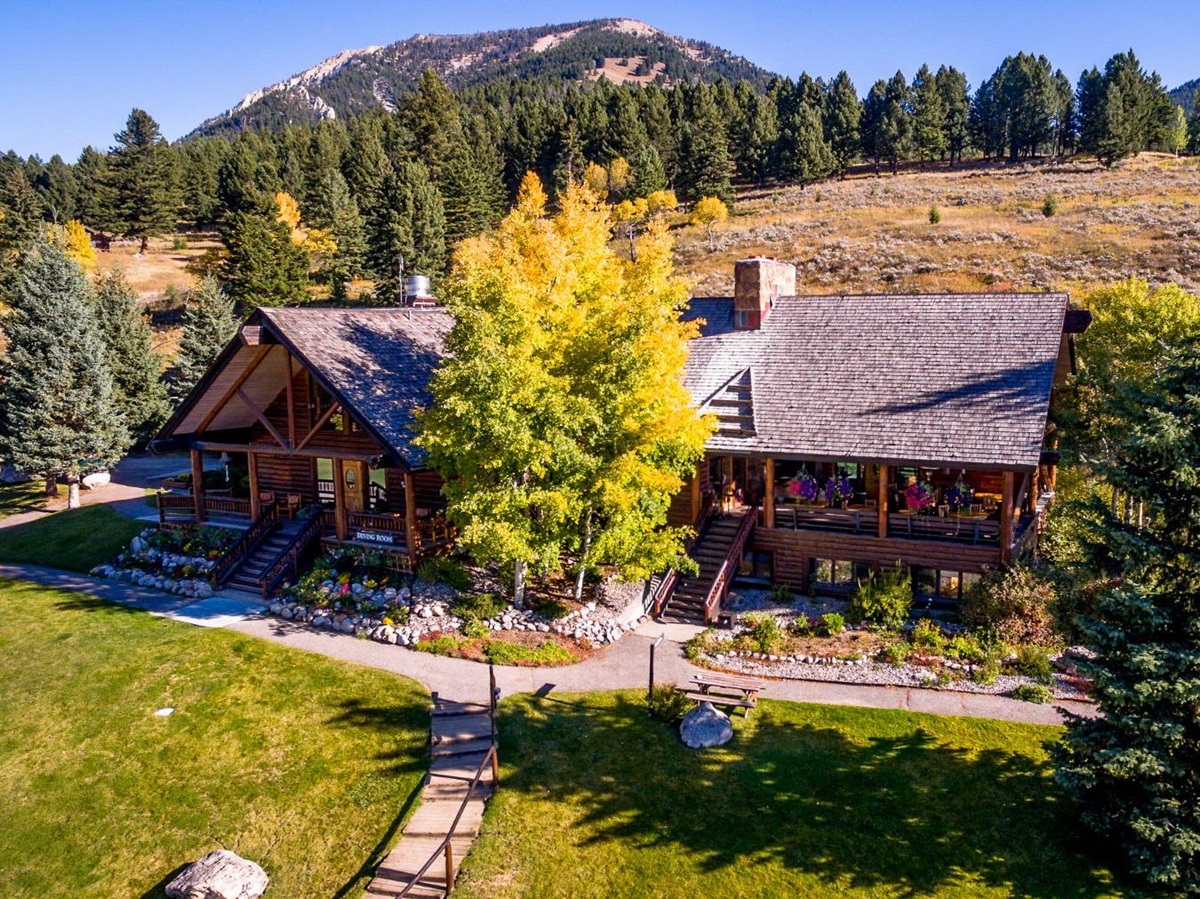 Aerial view of the main lodge at Lone Mountain Ranch in Montana