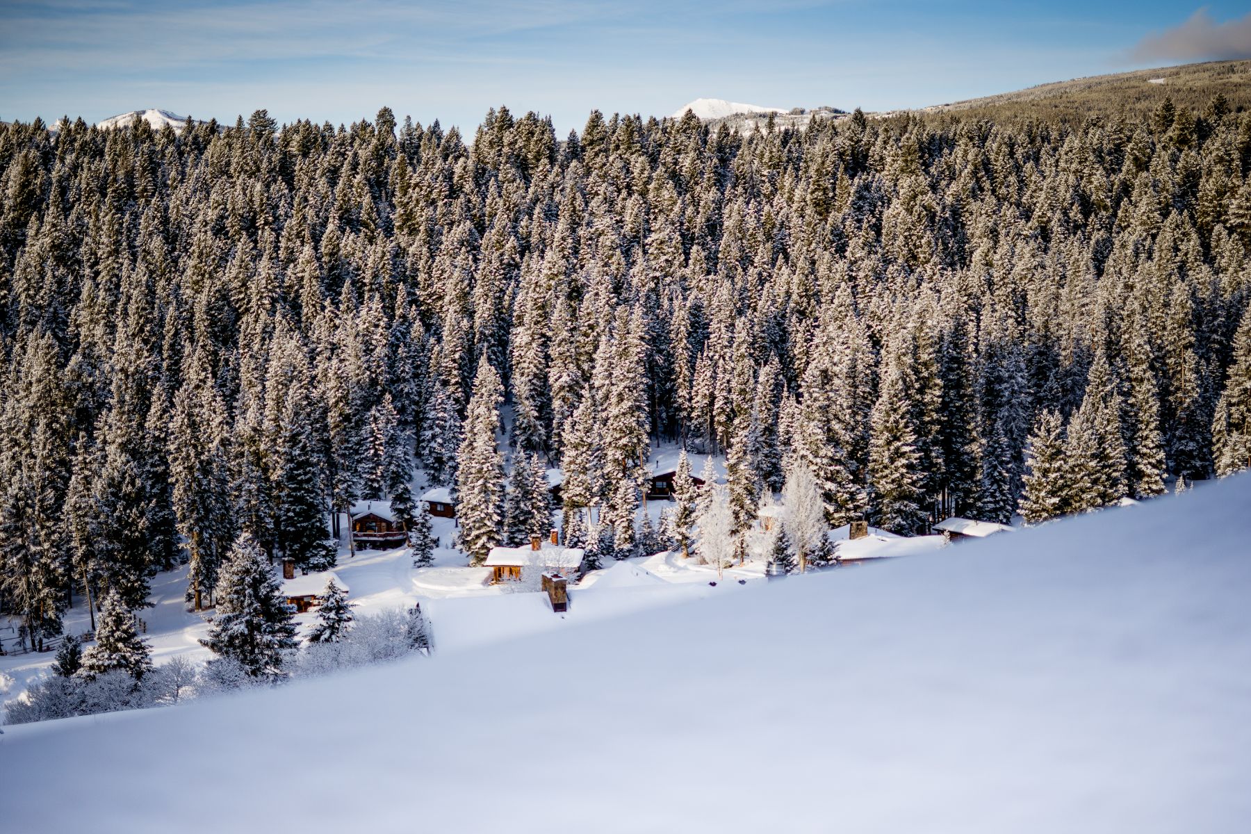 Long shot of Lone Mountain Ranch during the winter