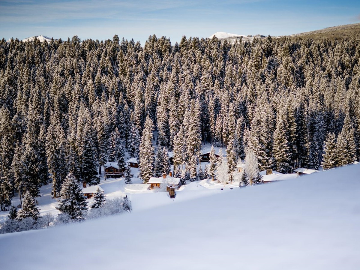 Long shot of Lone Mountain Ranch during the winter